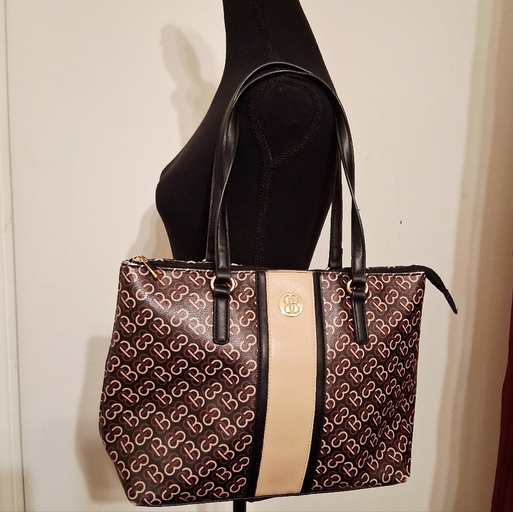 Stylish Brown and Tan Satchel Man Made Material - Picture 8 of 10